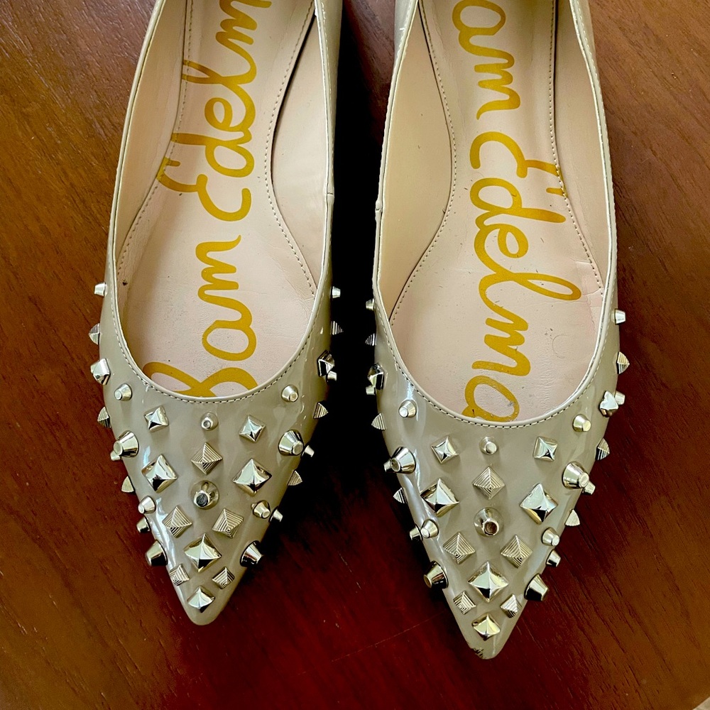 Sam Edelman nude patent studded flats.
